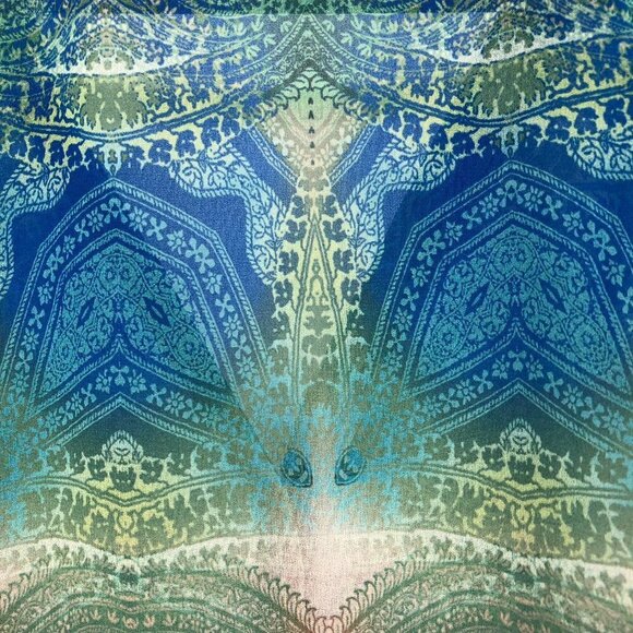 NWT Marciano paisley patterned green blue ombre long sleeve button neck top S - Picture 14 of 16